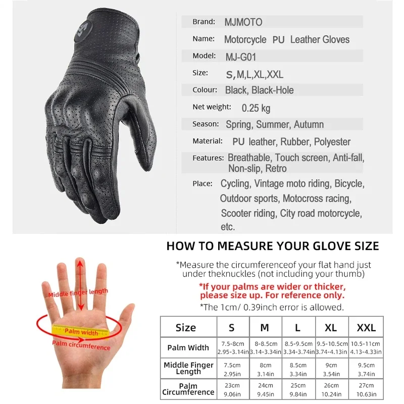 MJMOTO Men Retro Genuine Leather Motorcycle Gloves Full‑Finger Non‑Slip Hard Knuckle Protective Riding Glove for Motocross MX