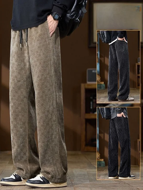 

Thickened Fleece Lined Straight Leg Men's Casual Pants Warm Autumn Winter New Style Polyester Fiber Straight Tube Trousers