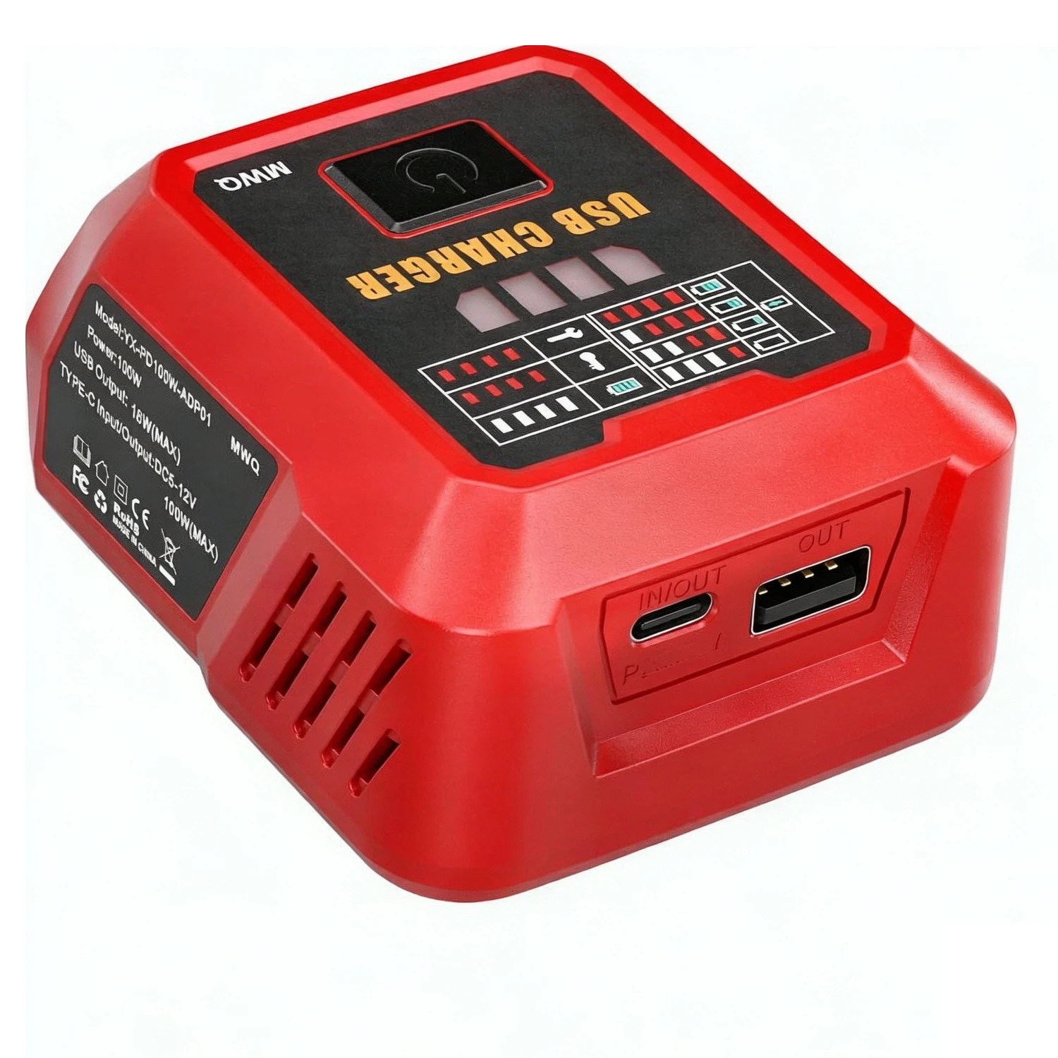 100W USB-C-Ladegerät kompatibel mit Milwaukee 18V-Akku, Netzadapter mit USB-A-Anschluss, Ladehub für Handys & Tablets – Detail 2