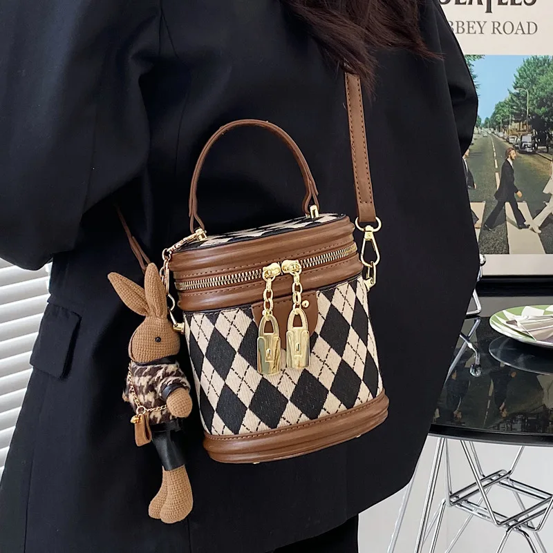 2023 Women\'s Bag Luxury Designer Zipper Small Handbags For Women Leather Bucket Shoulder Bag Fashion Crossbody Cylinder Bag