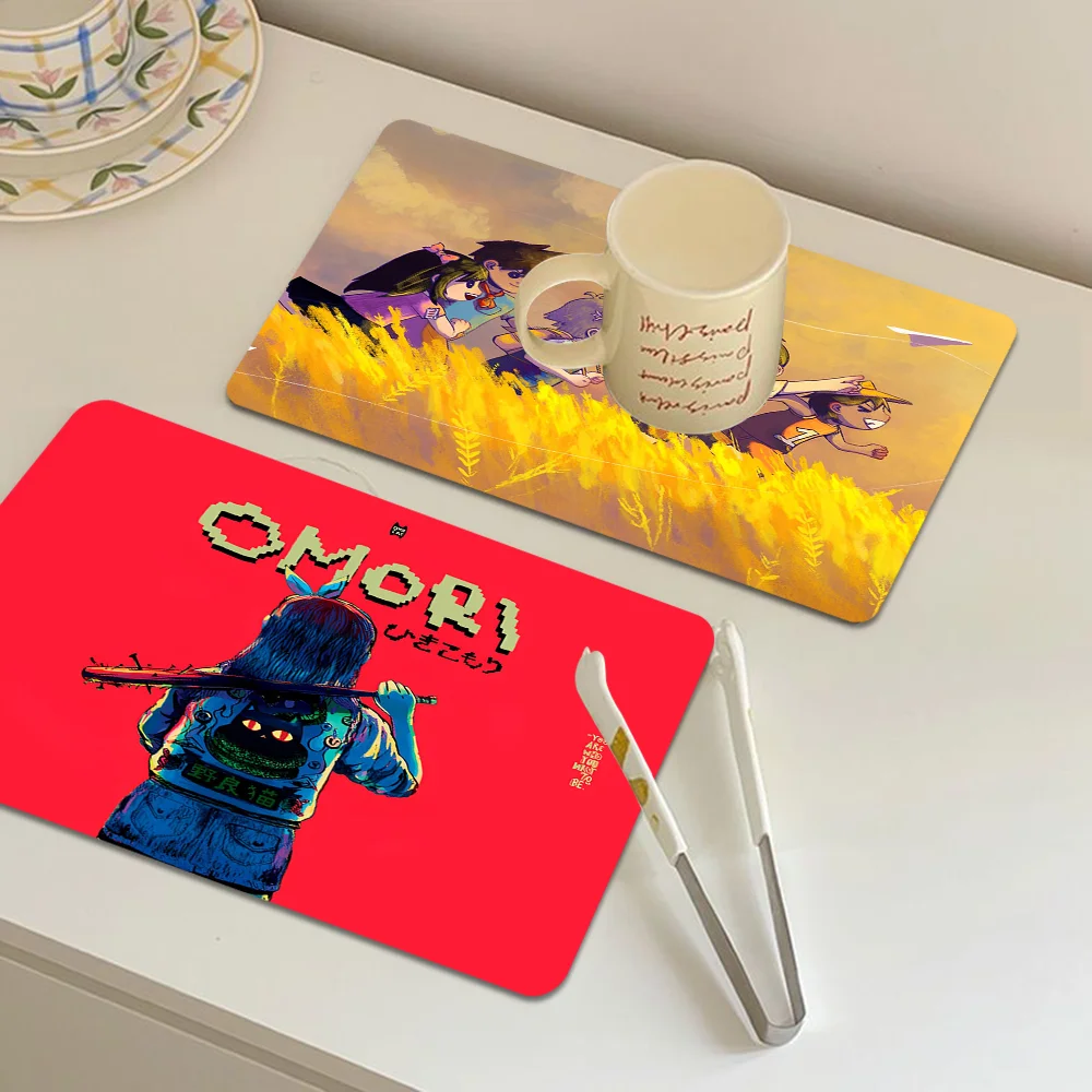 

Omori Game Anime Coffee Cup Ironing Mat Modern Art Texture Drying Mat Kitchen Counter Coffee Bar Drain Mat