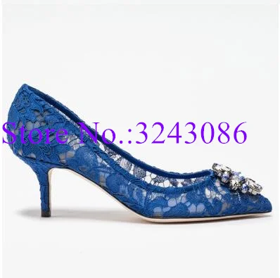 New Spring Lace Crystal Woman Pumps Sexy 6/9.5cm Heel Dress Shoes Thin Heel Pointed Toe Female Single Shoes Office High Heels