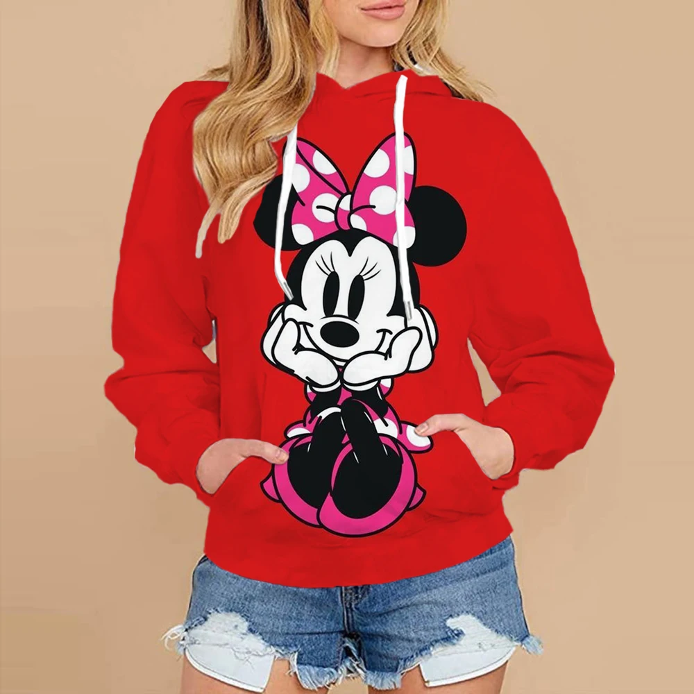 Autumn Mickey Mouse Print Hoodies Women Streetwear Polyester Long Sleeve Female Sweatshirt Loose Ladies Clothes