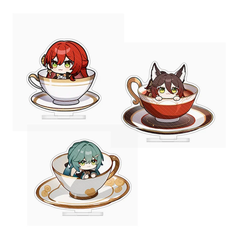 Game Honkai Star Rail Acrylic Standee Figure Bailu Dan Heng Sparkle Cartoon Teacup Q Version Plaque Model Signboard Keychain