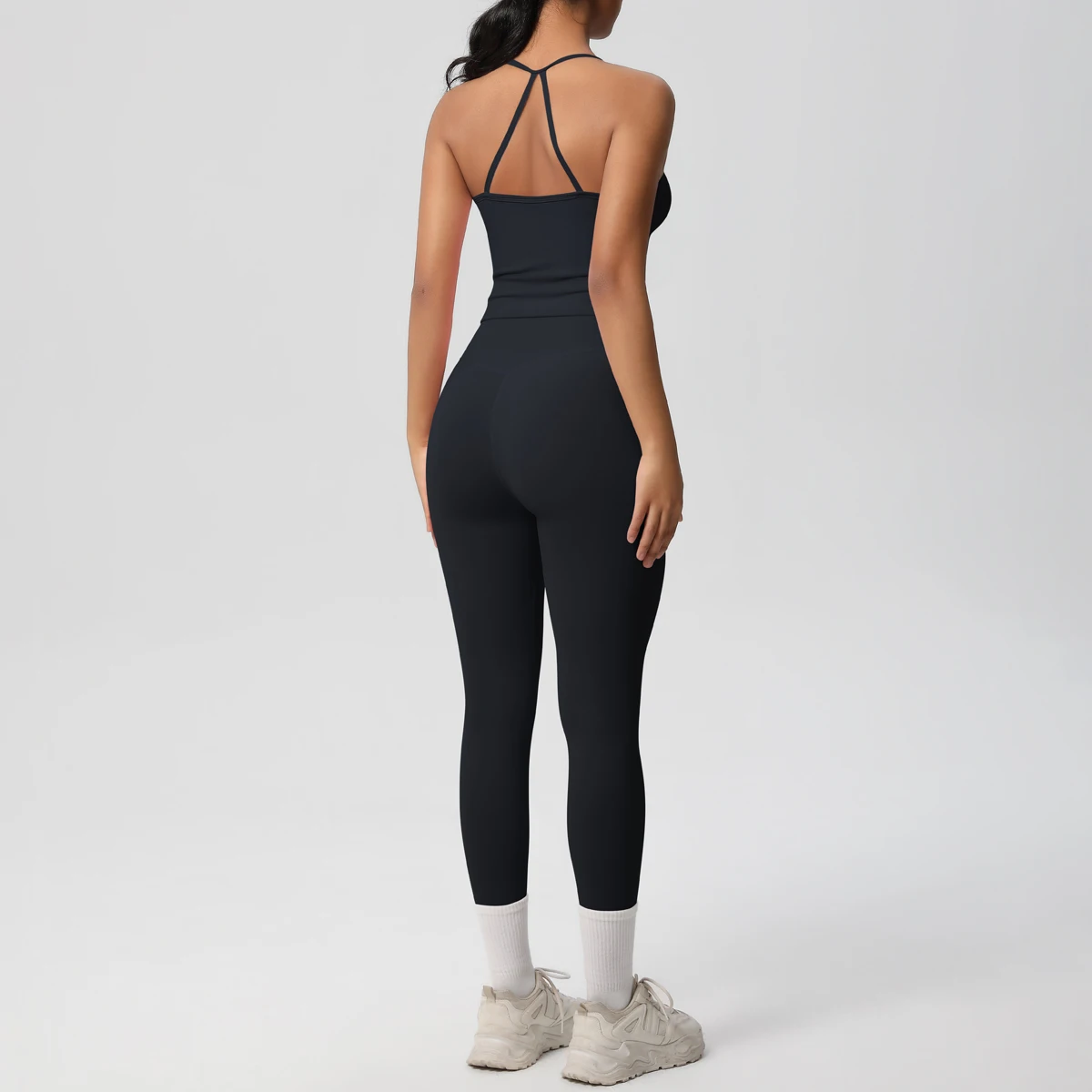 Hochelastisches, sexy, rückenfreies Yoga-Oberteil und -Hose, stoßdämpfendes Lauf-Yoga-Tanktop, einfarbige, schnell trocknende Yoga-Leggings – Detail 9