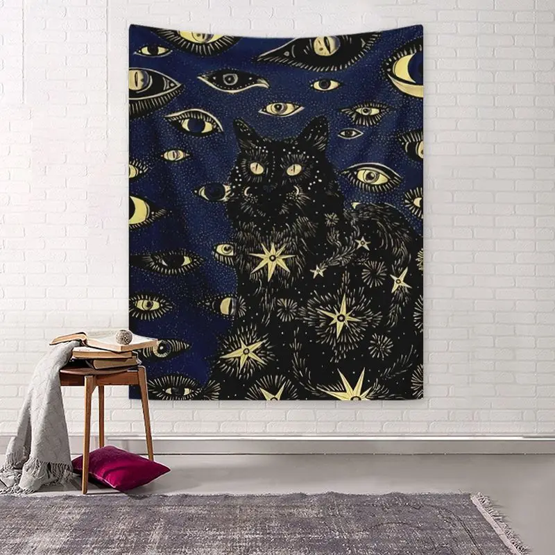 VIKAMA Mysterious Black Cat Eye Tapestry, Enigmatic Wall Hanging Background Cloth for Living Room Bedroom Aesthetic Decor