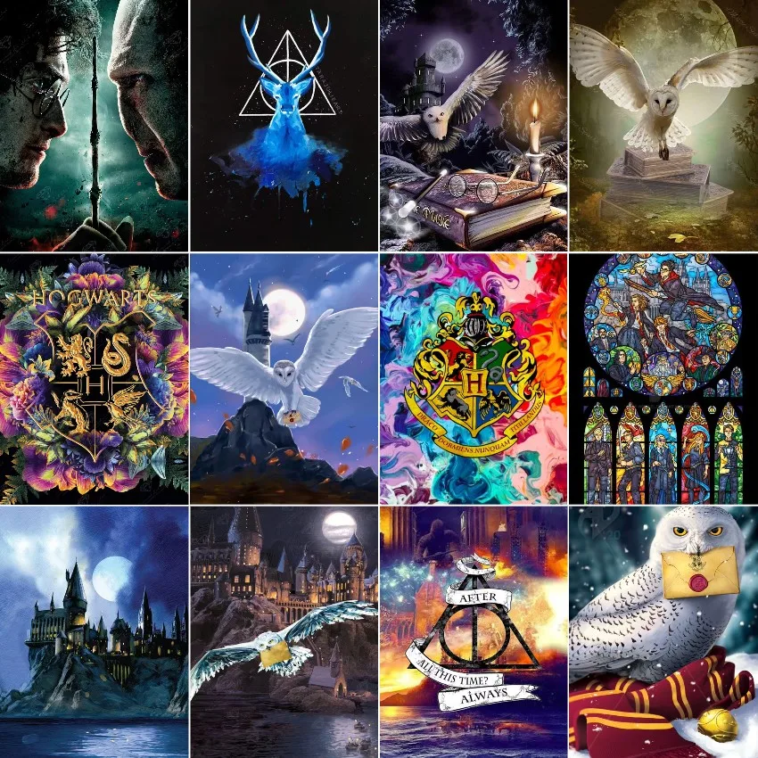 Pintura al óleo por números Castillo de Harry Potter búho dibujo artesanal por números decoración del hogar regalo de vacaciones