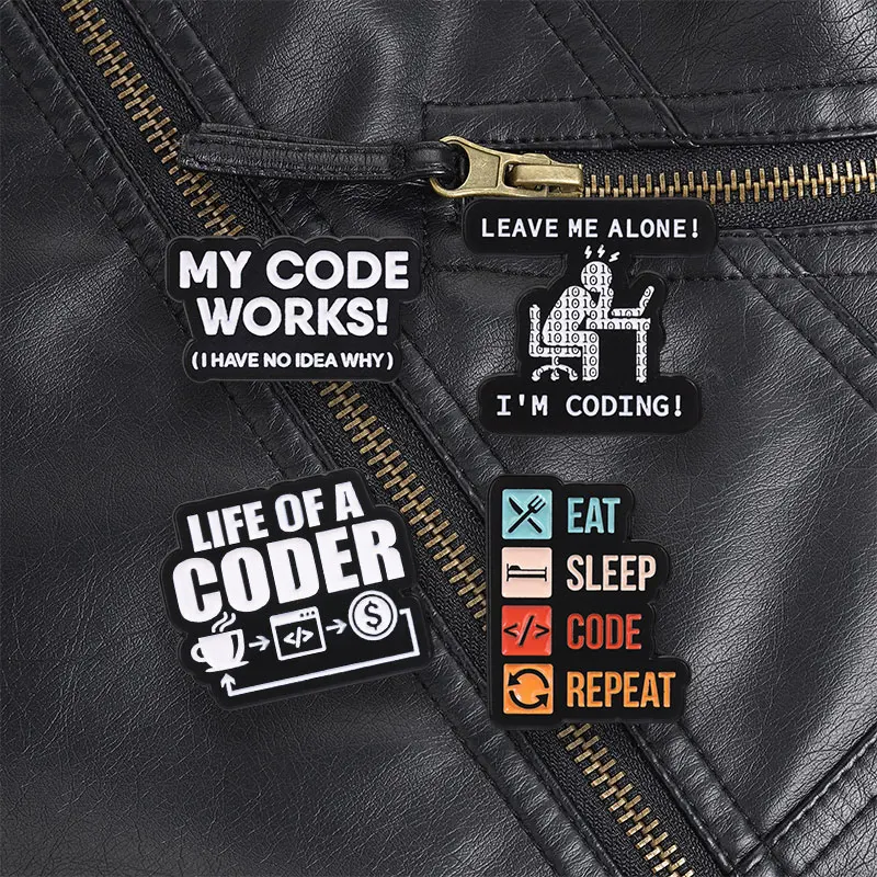 Leave Me Alone I Am Coding Enamel Pin Funny Programmer Brooch for Developer Backpack Jacket Daily Wear Gift Accessory