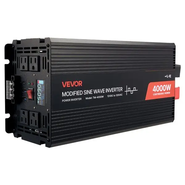 

4000W Power Inverter, 12V DC to 120V AC Modified Sine Wave Inverter, Solar Car Converter with LCD Display, Remote Control, 2