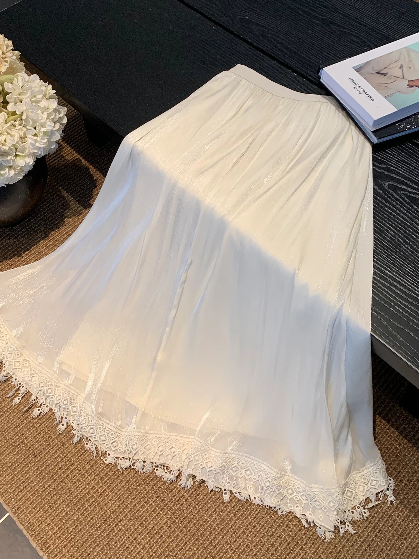 Lingxian Zhihe Lace Blouse Skirt Half-length Women's Qipao Inner Wear Long Dress Summer Fashion Retro Style Low Waist A-line