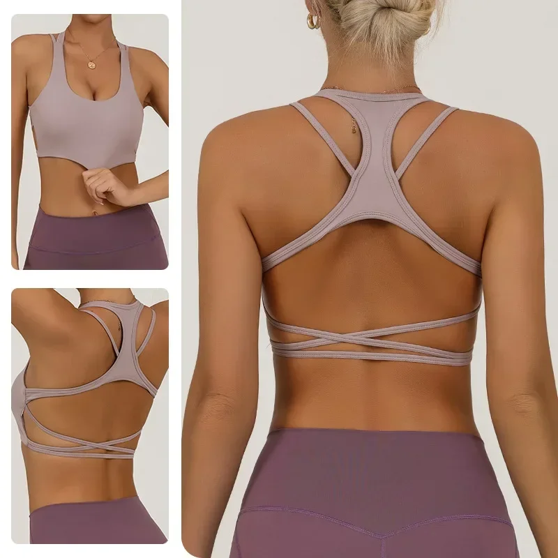 Yoga Bra Medium Intensity Shockproof Women Sports Bra Sexy Back Cross Running Fitness Quick-Drying Pilates Vest Top