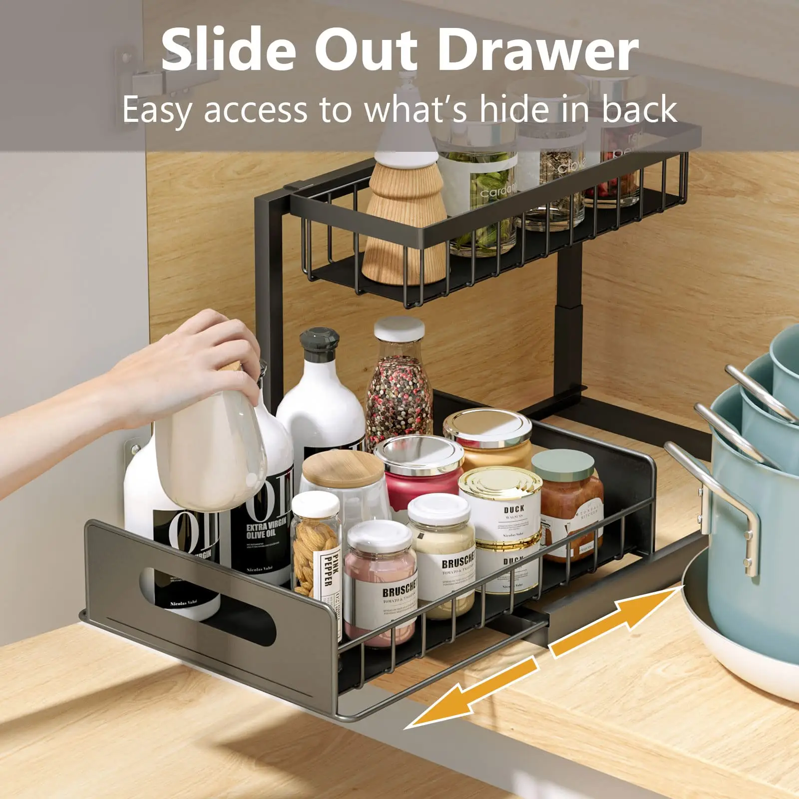 Under Sink Organizers and Storage 2 Tier Slide Out Kitchen Cabinet Organizer Sturdy Metal Bathroom Storage