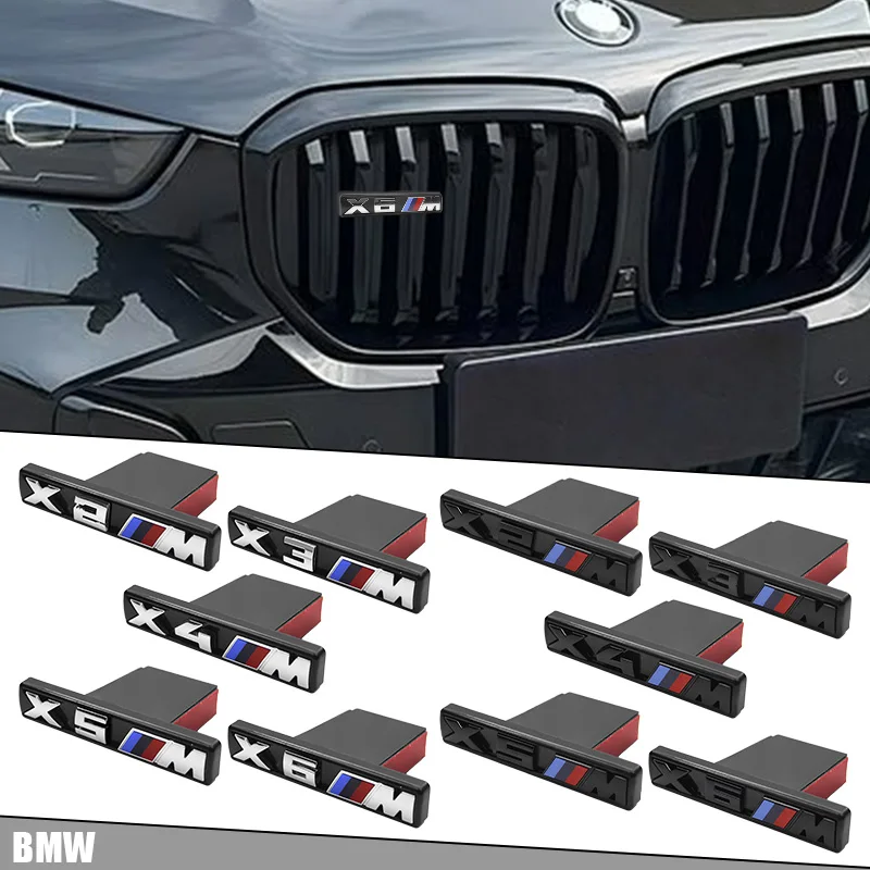 3D ABS Gloss Black Car Front Grille Badge Emblem For BMW X2 X3 X4 X5 X6 M Power Performance Logo Exterior Decoration Accessories