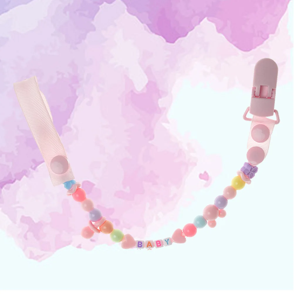 Penjepit Empeng Bayi Berhias Manik-Manik, Penahan Empeng Multi-Gaya, Warna Pink, Ramah Kulit, Tanpa Bau, untuk Perkembangan Visual