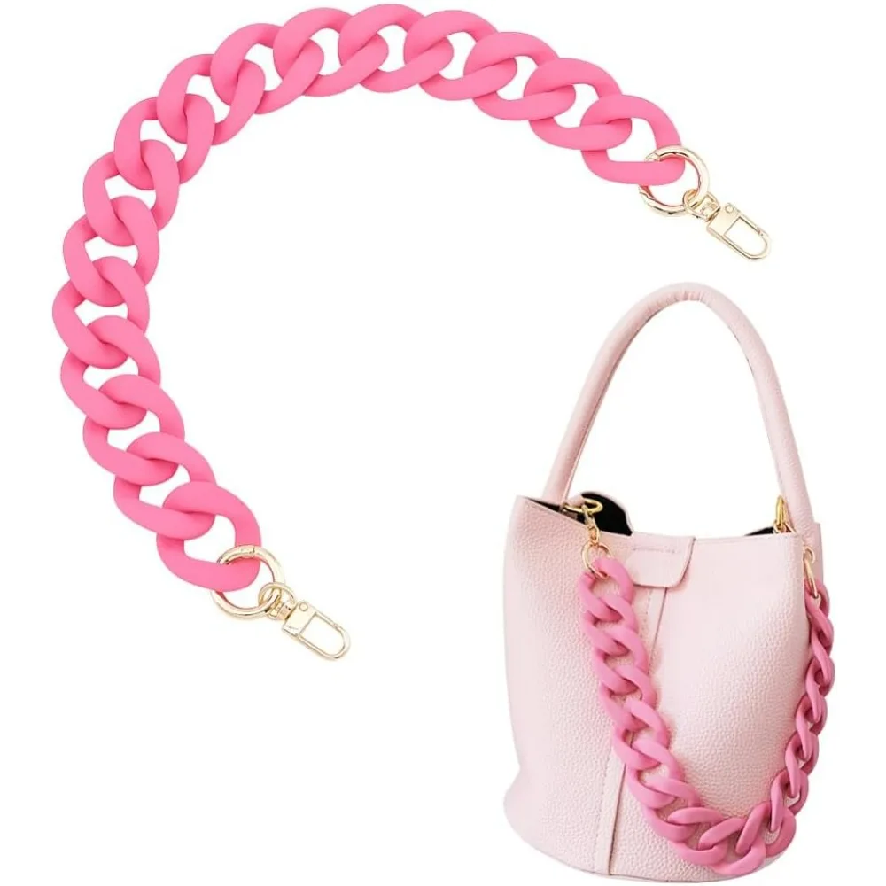 Acrylic Curban Chain Bag Straps with Spring Gate Ring & Swivel Clasp for Bag Replacement Accessories Deep Pink 46cm