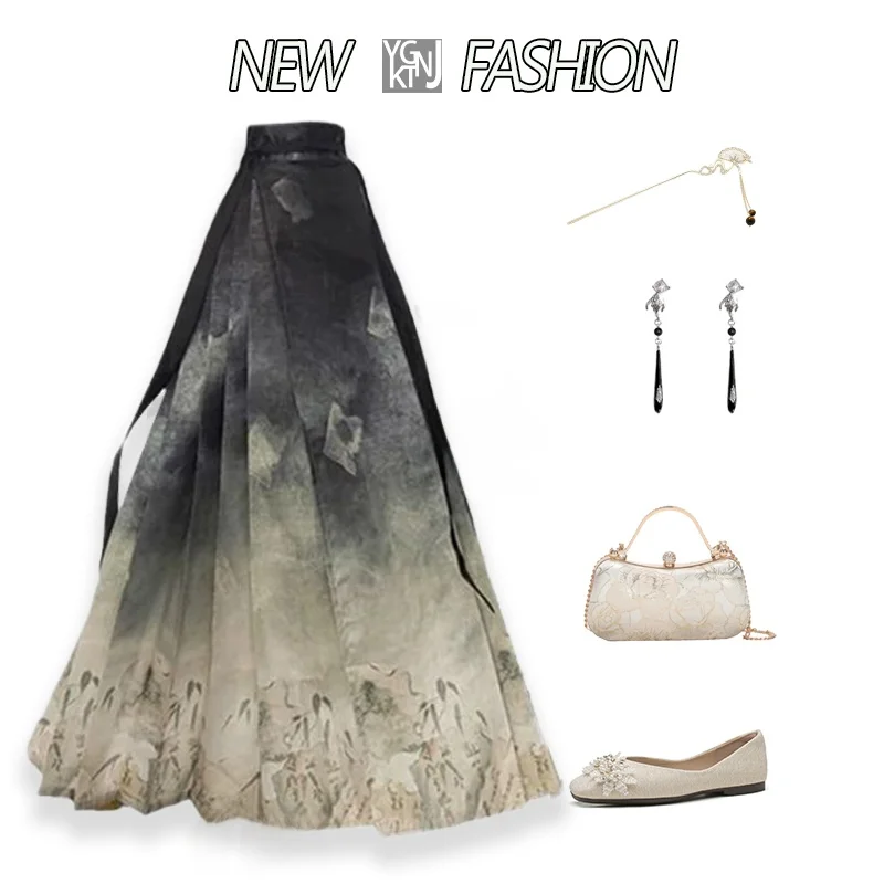 

New Chinese Sle f Skirt Faionable Loose Fit Rvated Hanfu Slimming Face Skirt 2025 Spring Season Polyester Fiber