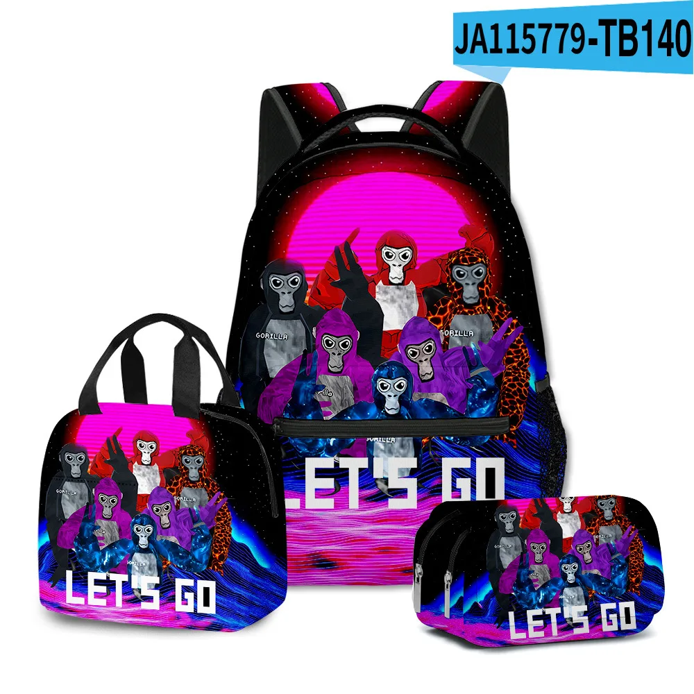 Classic Popular Novelty Gorilla tag 3D Printed 3pcs/Set student School Bags Travel Notebook Backpack Lunch bag Pencil Case