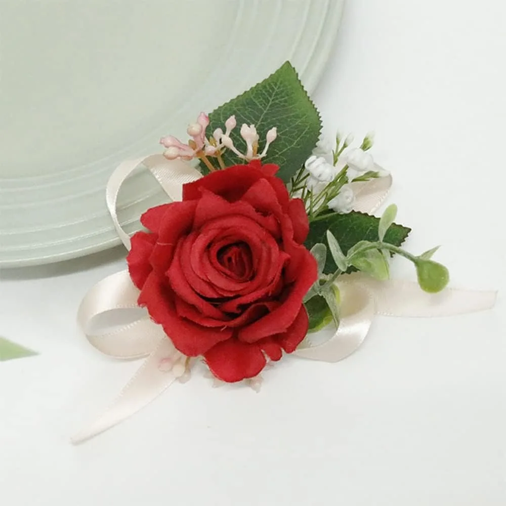 Zestaw korsarz na nadgarstek i butonierka sztuczne róże kwiaty akcesoria dla pana młodego panny młodej drużby druhen na wesele studniówkę