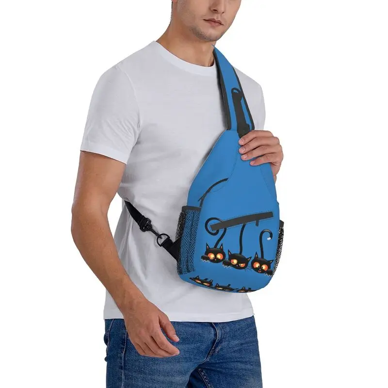 Halloween Zwarte Kat Crossbody Sling Rugzak Mannen Custom Borst Schoudertas Voor Reizen Wandelen Dagrugzak