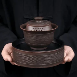 Jianshui Purple Pottery Gaiwan Ceramic Handmade Household Kung Fu Tea Set Tea Bowl Tea Cup Tea Maker Tea Ceremony Tea Tureen