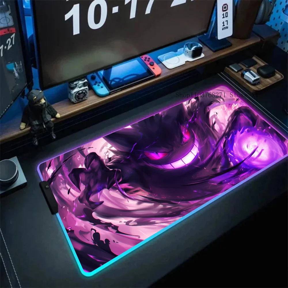 P-Pokemon-Gengar Grande Battle Mousepad XXL RGB Gaming Mouse Pads HD Gamer Accessories Large LED