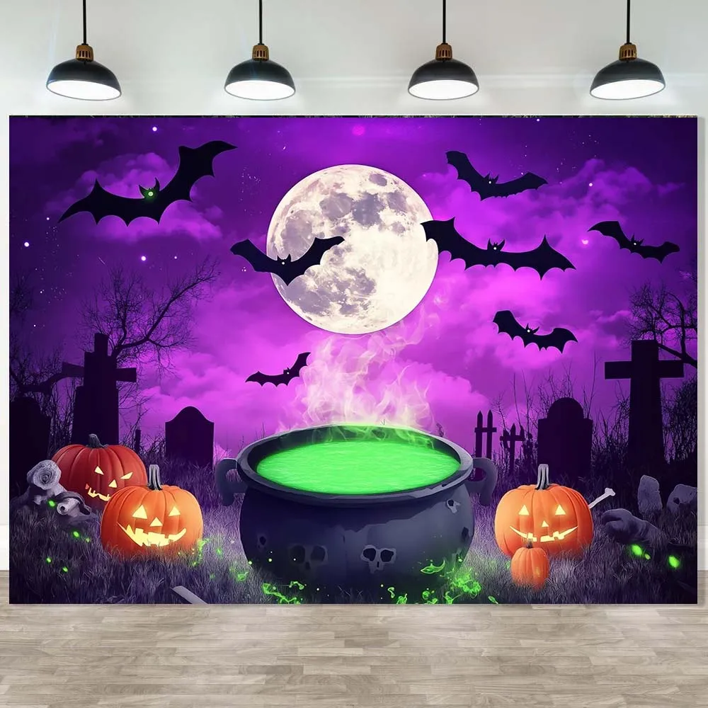 

Halloween Backdrop for Photography Horror Castle Forest Pumpkin Bat Child Portrait Cake Smash Photo Background Decor Photo Booth