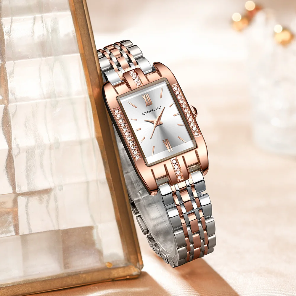 CRRJU Ladies Wristwatch Gold Diamond Watch Women Quartz Watches Luxury Stainless steel High Accuracy Waterproof Watches