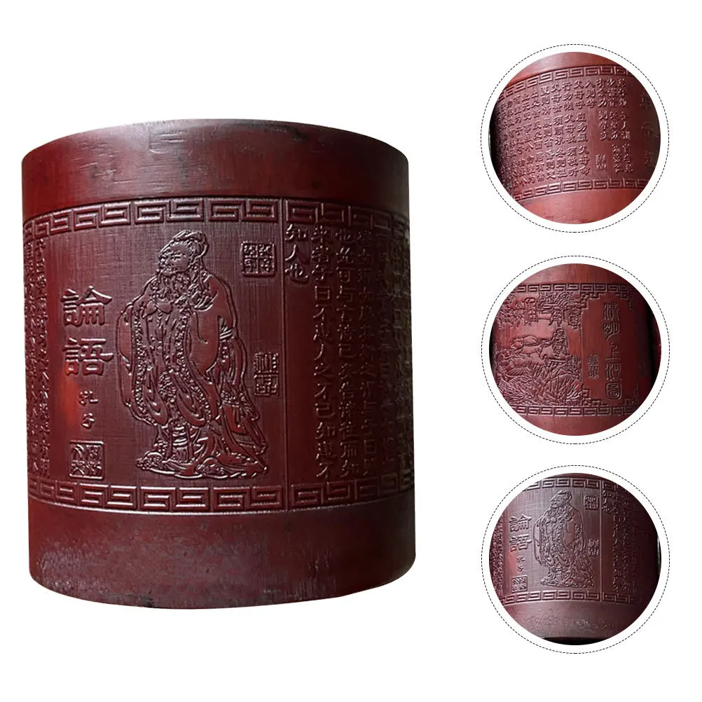 

Bamboo Pen Holder Carving Desktop Organizer Brush Pen Storage Container Chinese Style Home Office Decor Ink Brush Holder