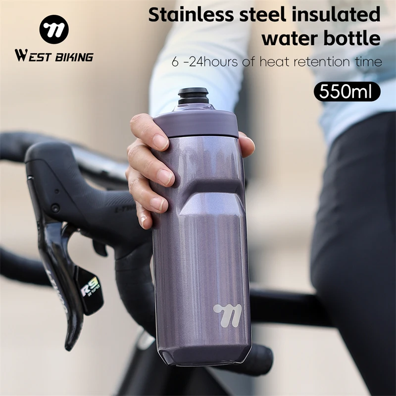 

WEST BIKING Portable Cycling Water Bottle 550ml Stainless Steel Bicycle Bottle Food-grade Silicone Outdoor Sports Bike Cup