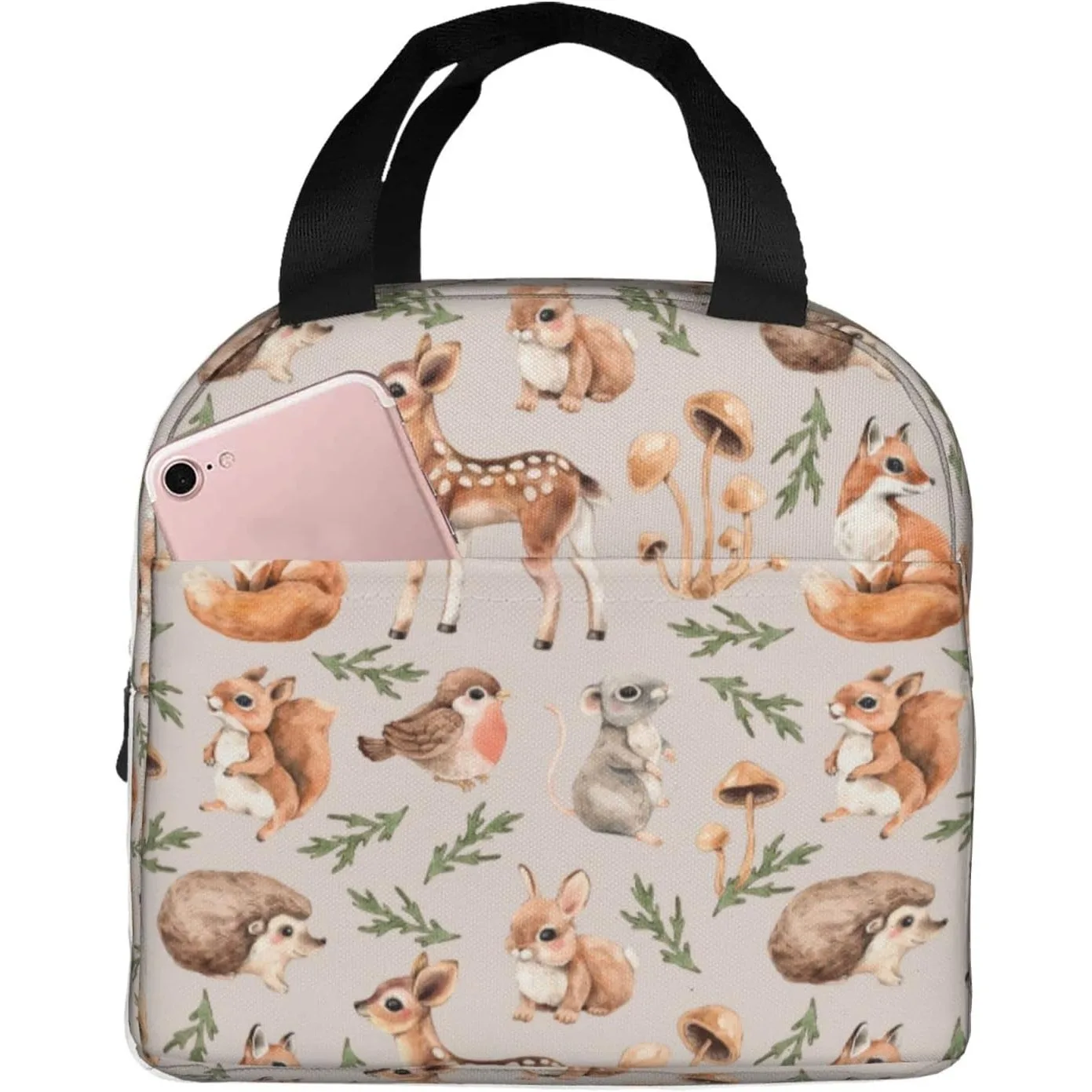 

Сумка для обеда с милыми лесными животными, компактная сумка-тоут, белка, олень, лиса, заяц и ежик, многоразовая коробка для завтрака, контейнер для женщин и мужчин