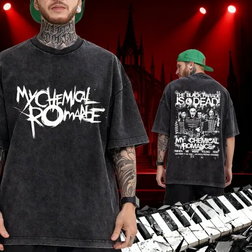 2025 verano My Chemical Romance Punk Band Vintage lavado 100% Camiseta estampada de algodón The Black Parade Is Dead gótico de gran tamaño