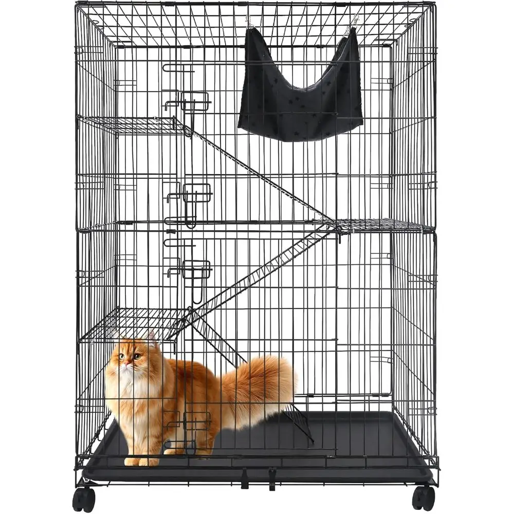 

4-уровневый вольер для кошек, 50-дюймовая прочная металлическая клетка с гамаком и колесами для взрослых кошек и котят