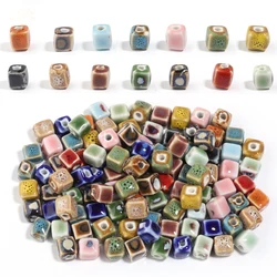 10pcs/lot Colorful Square Ceramic Beads Floral Glaze Porcelain Bead For DIY Bracelet Necklace Charms Jewelry Making Accessories