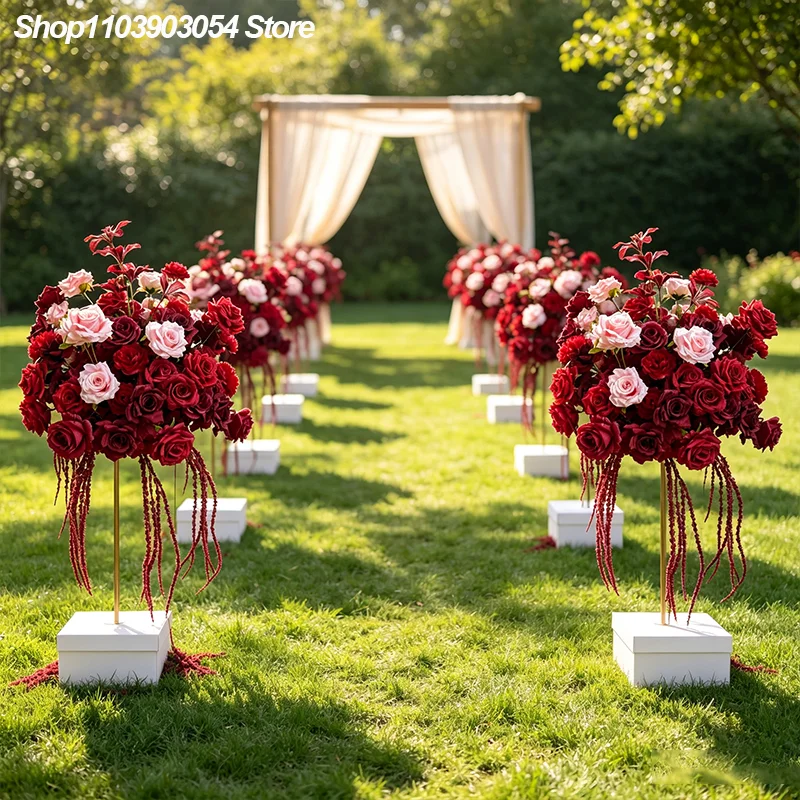 5D Outdoor Rote Rosen-Blumenkugel Künstliche Rosa Tischdekoration für Hochzeits- und Eventdekoration, Florale Arrangements für den Gang – Detail 2