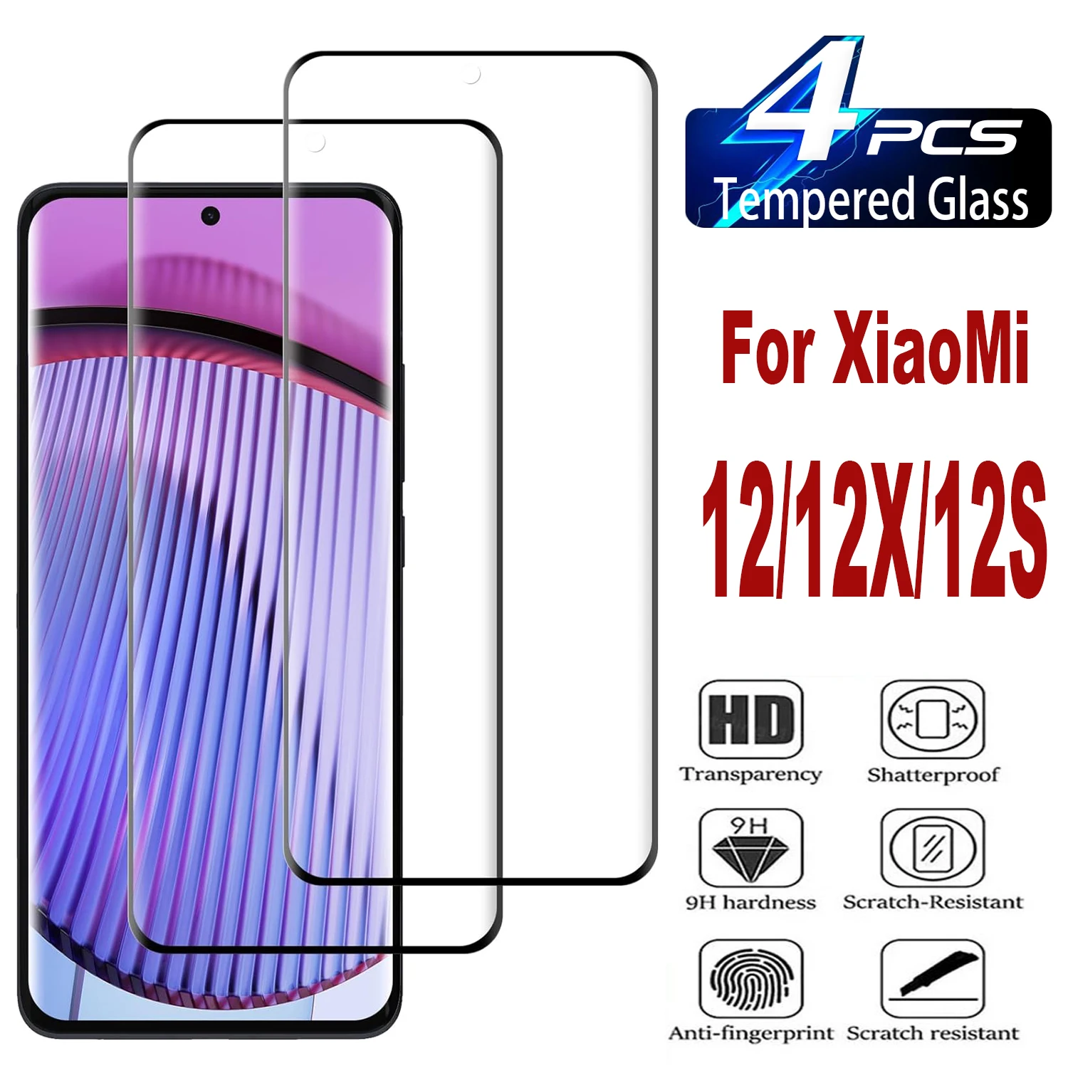 

2/4Pcs Tempered Glass For Xiaomi 12 12S 12X 3D Curved Ultrasonic Fingerprint Screen Protector Film，