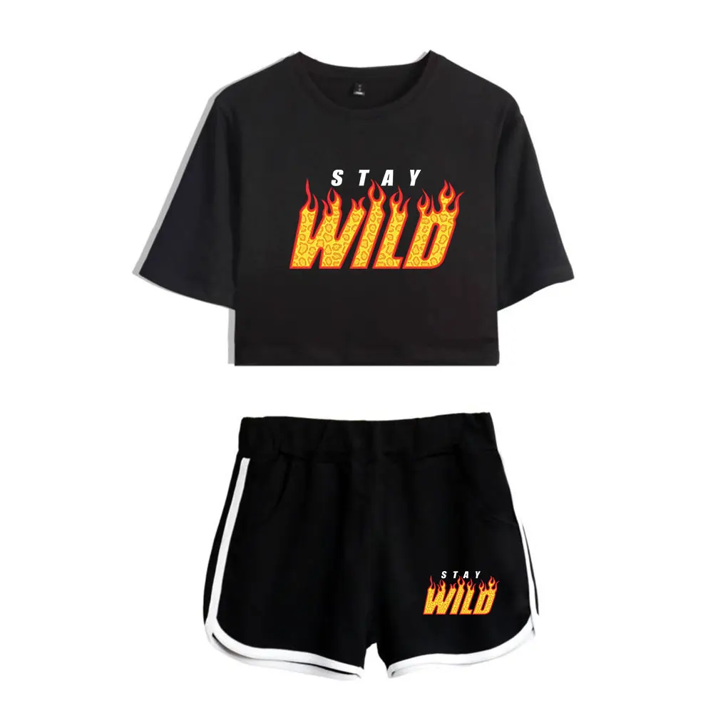 Ben Azelart Stay Wild Vintage 90s logo Merch Tops Two Piece Set Harajuku Shorts+Lovely TShirt Fashion Streetwear Outwear