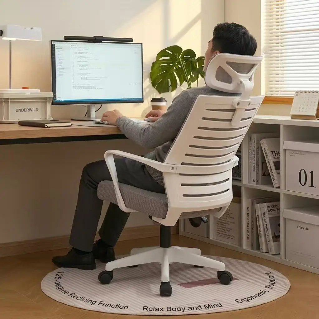 Comfortable White Mesh Office Chair With Headrest Ergonomic Computer Chair For Home Office Modern