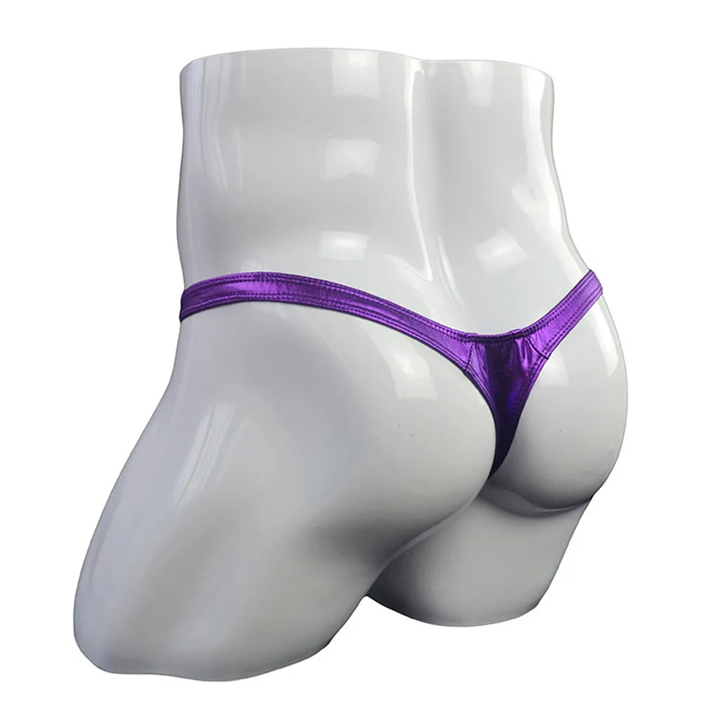 Faux Leather Thongs Sexy Erotic G-String Low Waist Men\'s Panties Breathable Calzoncillos Slips Hombre Loose Quick Dry Cueca