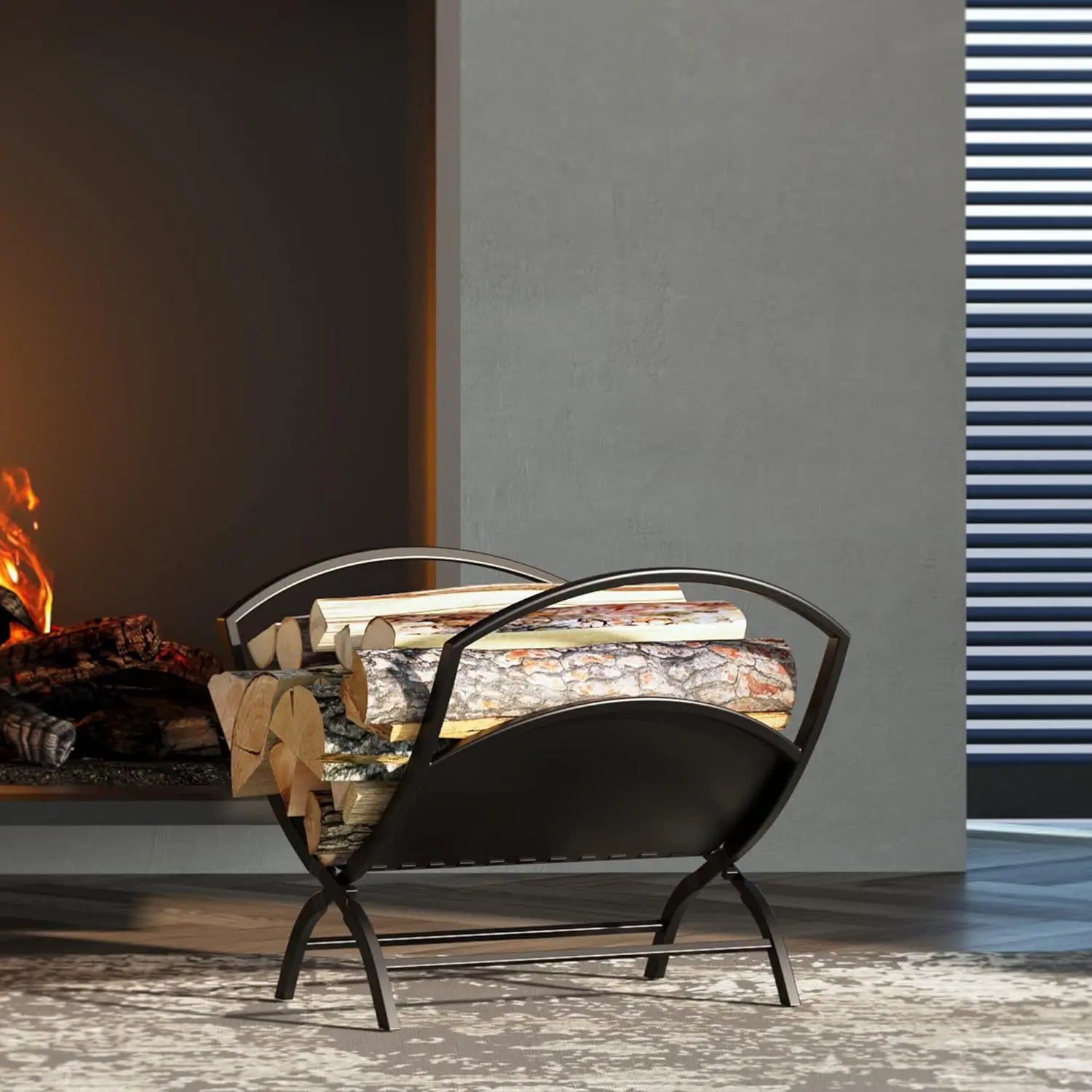 Estrutura de madeira de ferro forjado para lareira, estrutura interna para lareira, estrutura para lareira ao ar livre, estrutura de empilhamento, rack de armazenamento