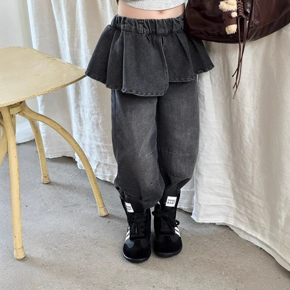 

Jeans Trousers Denim Pants Capris Trouser Black Clothes Outerwear Cool Casual Daily New Korean Style Autumn Children Kids Girls