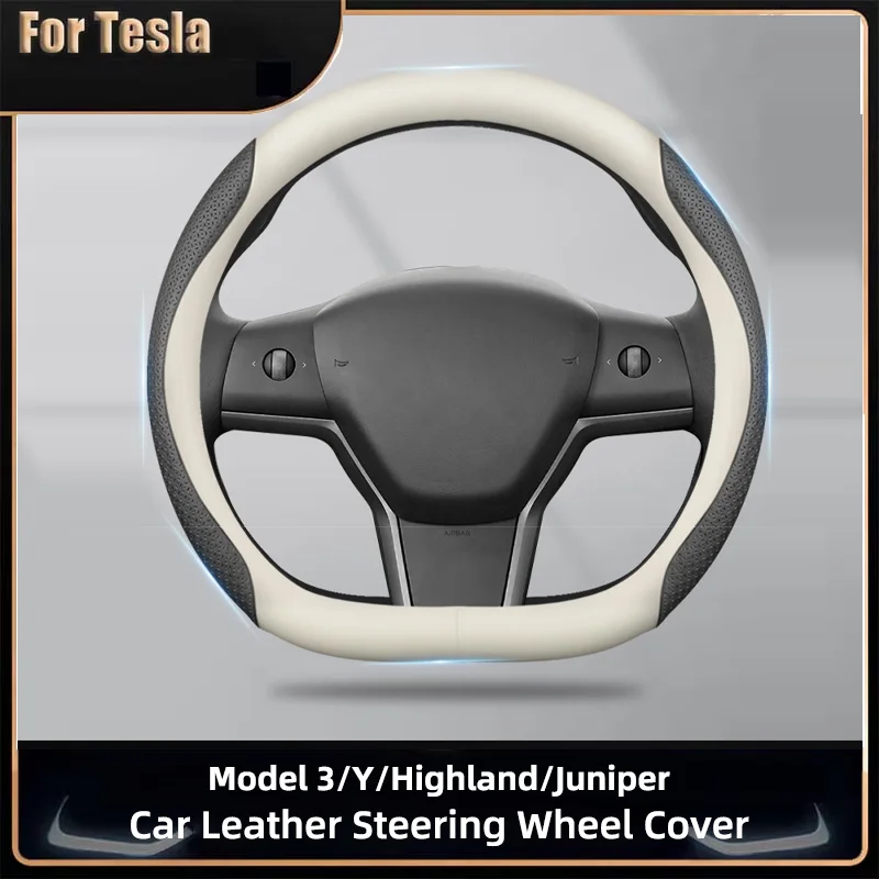 

Car Steering Wheel Cover For Tesla Model 3 Y Model Y Juniper Model 3 Highland 2026 36cm Leather Steering Cover Auto Accessories
