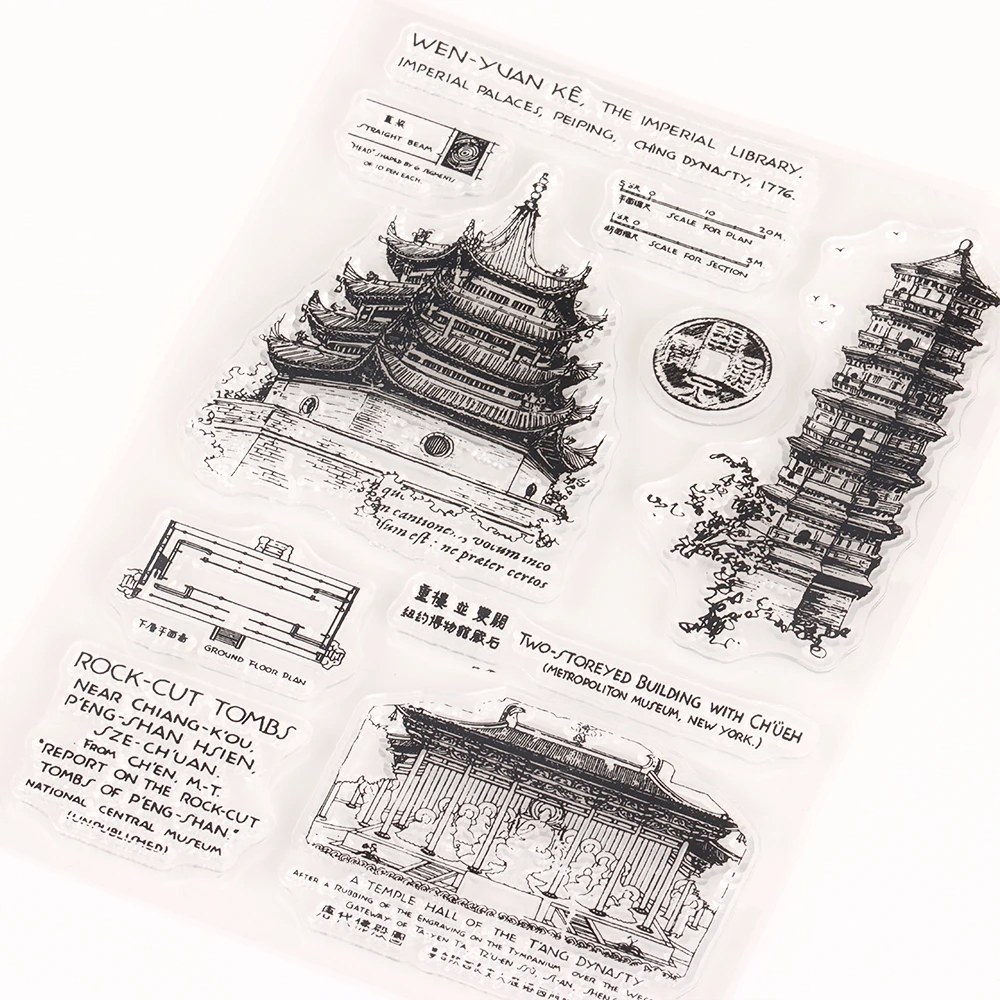 Seria architektury przezroczysty silikon podręcznik klaser na znaczki DIY dziennik koperta dekoracja kolaż estetyczny rękodzieło pieczątka