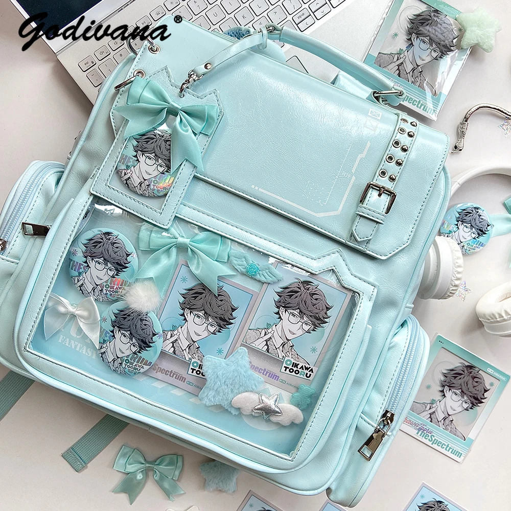 Original College Style Large Capacity Transparent Ita Bag Daily Women's Totes Handbags Sweet Cool Students Backpack