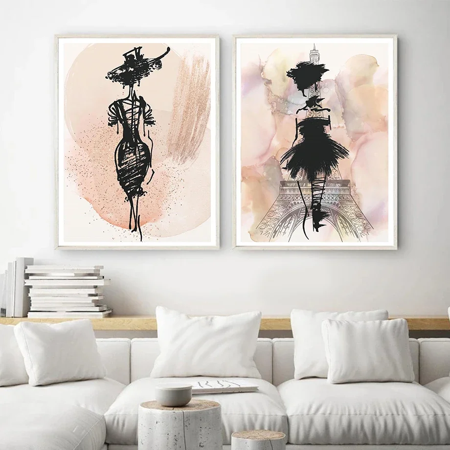 الحديثة المألوف امرأة خط الفن بسيط المائية بساطتها موضة الرسم على لوحات القماش الجدارية الشمال المشارك غرفة ديكور