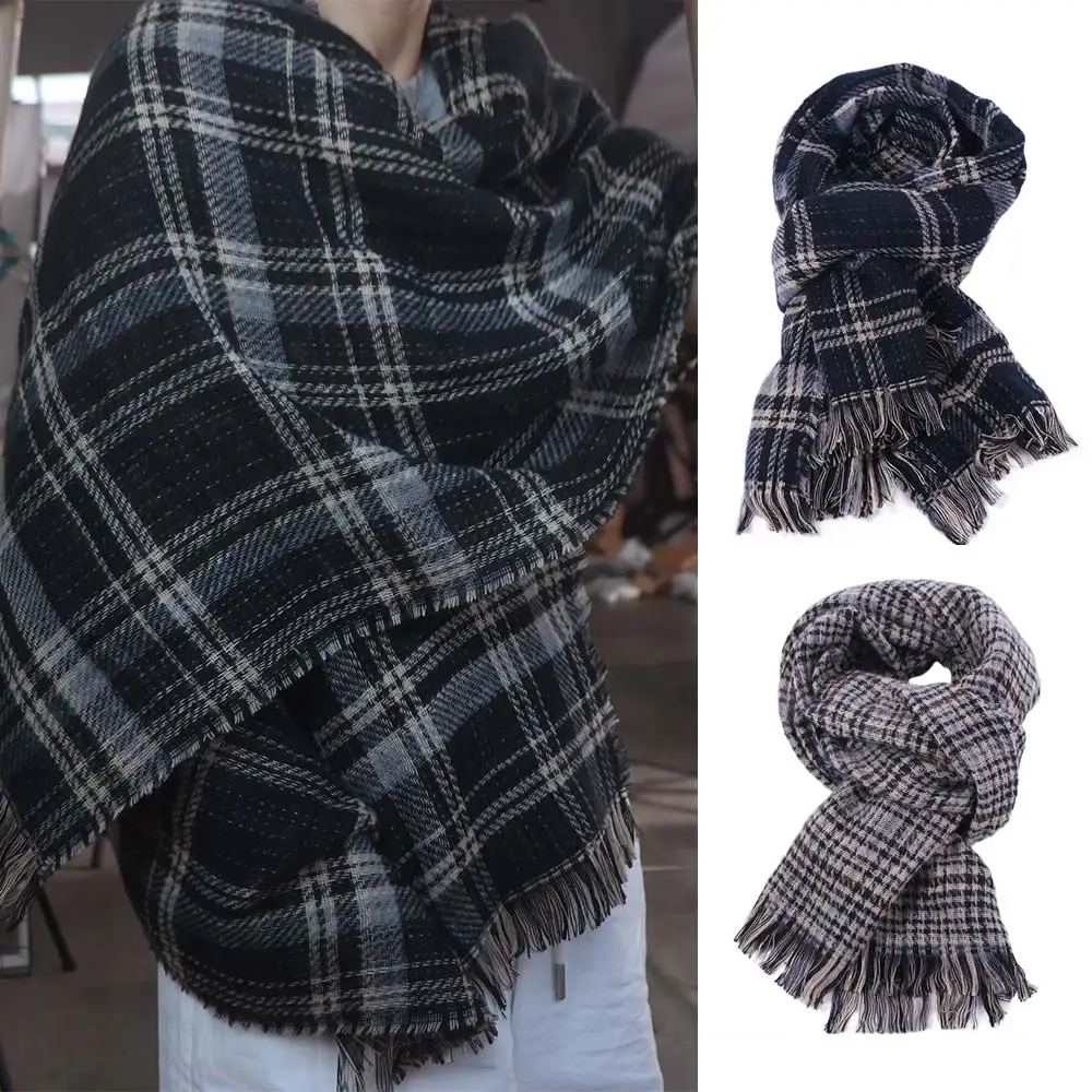 

Korean Style Acrylic Fibres Plaid Knitted Scarf Long Warm Men Thick Shawl Stole Tartans Printed Double-sided Scarf Winter