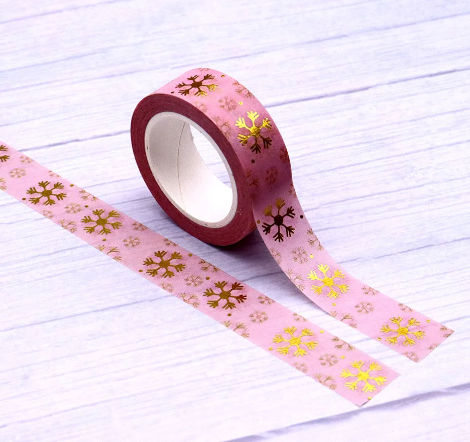 New 1PC 15mm*10m Gold Foil Pink Christmas Snow Decorative Washi Tape Organizer Scrapbooking Masking Tape Korean Stationery