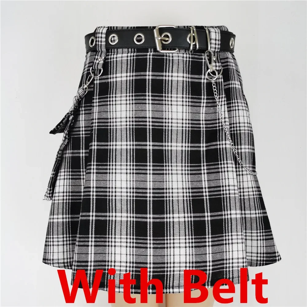 

With Belt Harajuku Punk Gothic Black High Waist Black Skirts Women Sexy Patchwork Bandage Mini Female Streetwear Skirt