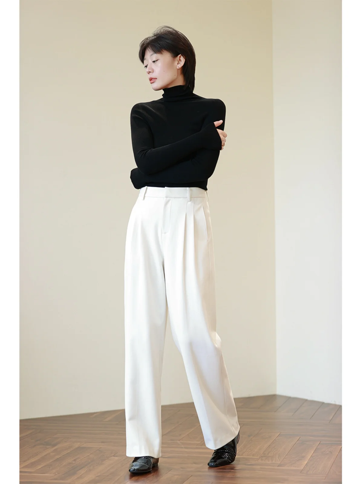 

Женские прямые брюки с высокой талией, утепленные флисом, облегающие, повседневные, белые, осенне-зимние, новые, длинные