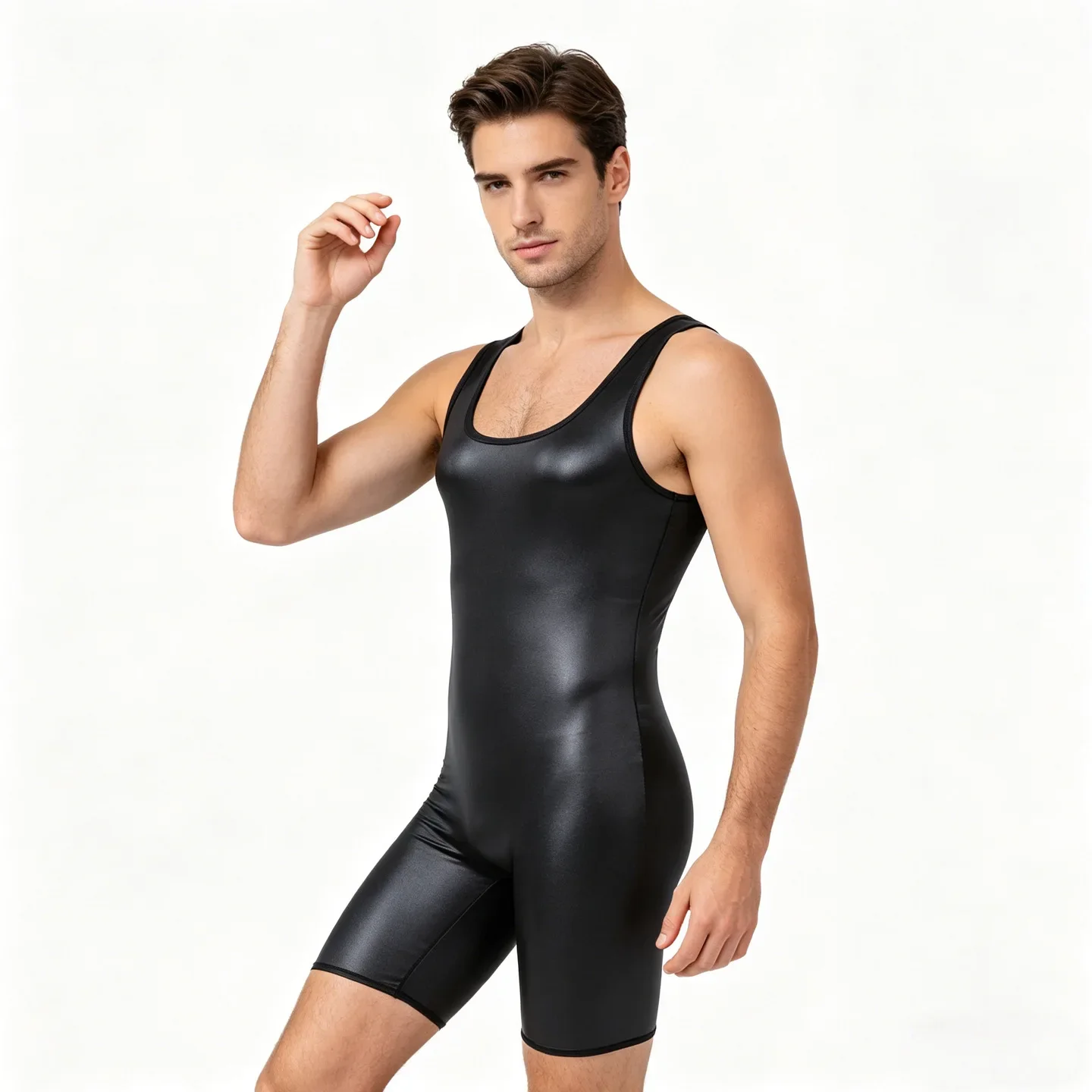 Men's Body Shapers PU Leather U Neck Tops Pants Bodysuit Jumpsuit Waist Trimmers Corsets Leggings Tank Tops Shapewear Bodysuit