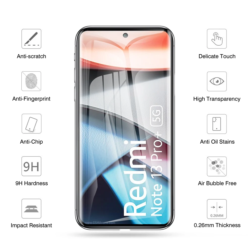 Pellicola per lenti in vetro temperato HD 2 in1 per Xiaomi Redmi Note 13 Pro Plus 5G protezione per schermo curvo a copertura totale Redmi note13pro
